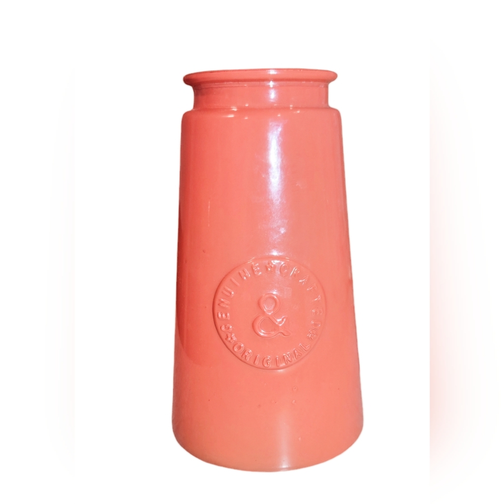 Genuine & Crafted Original Orange Glass Vase 8.5" Home Decor Flowers Bottle